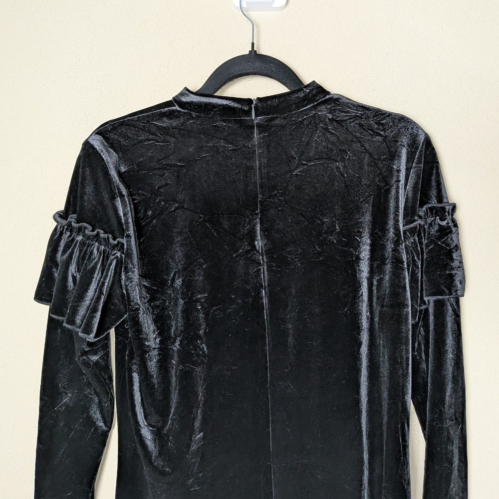 Gestuz Black Velvet Ruffle Long Sleeve Dress Sz M Whimsigoth Goth Witchy 90s Y2K - Picture 6 of 8